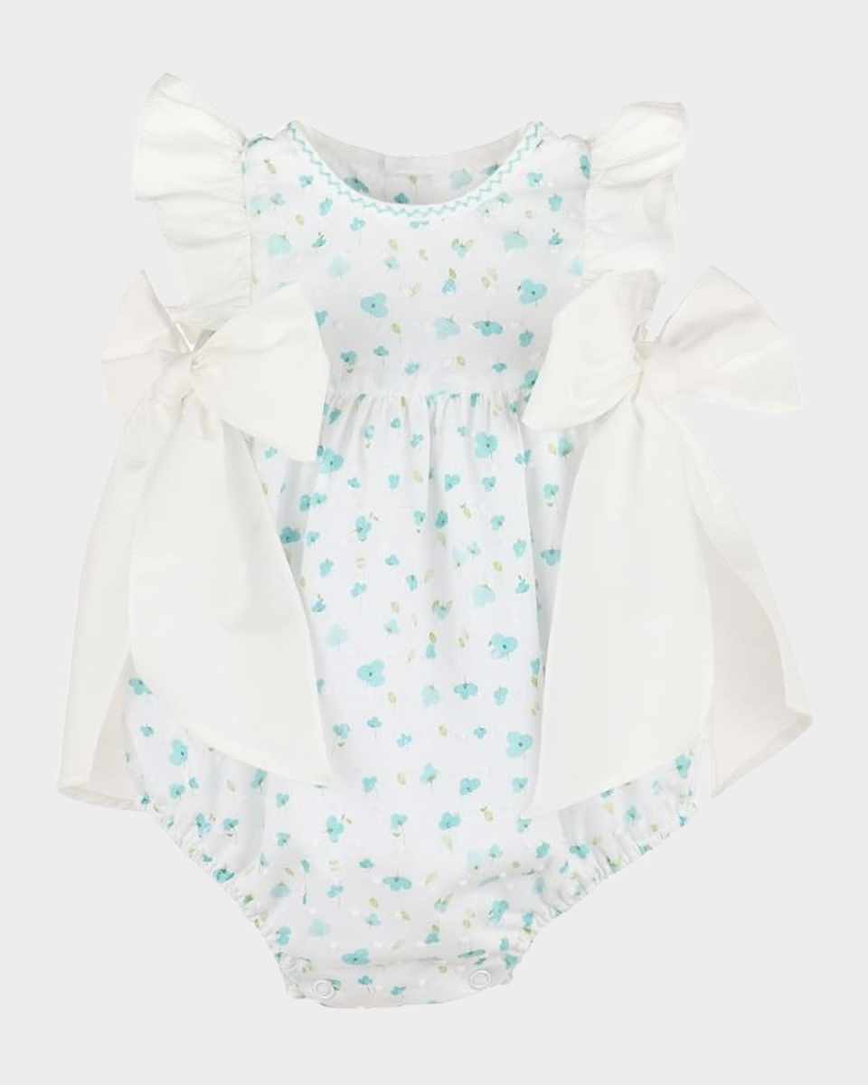 Azure Bubble Romper W/ Bows, Size 6M-